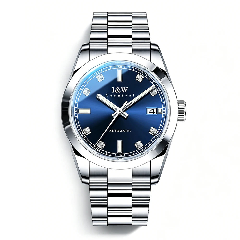 Carnival Brand Imported Imported Movement Mechanical Watch for Men Stainless Steel Sports Waterproof Luminous Date Watches Mens