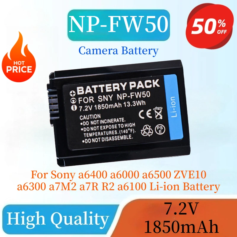 

Brand-New NP-FW50 Replaceable Camera Battery 7.2V 1850mAh For Sony a6400 a6000 a6500 ZVE10 a6300 a7M2 a7R a6100 Li-ion Battery