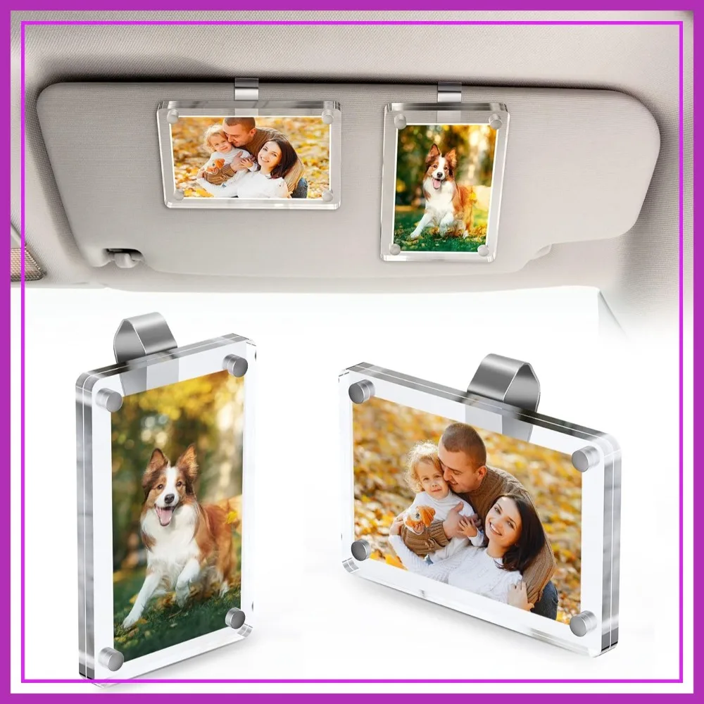

2 Pcs Car Sun Visor Photo Holder Magnetic 2.4x3.5in Clear Acrylic Picture Frame for Polaroid Go Instax Mini