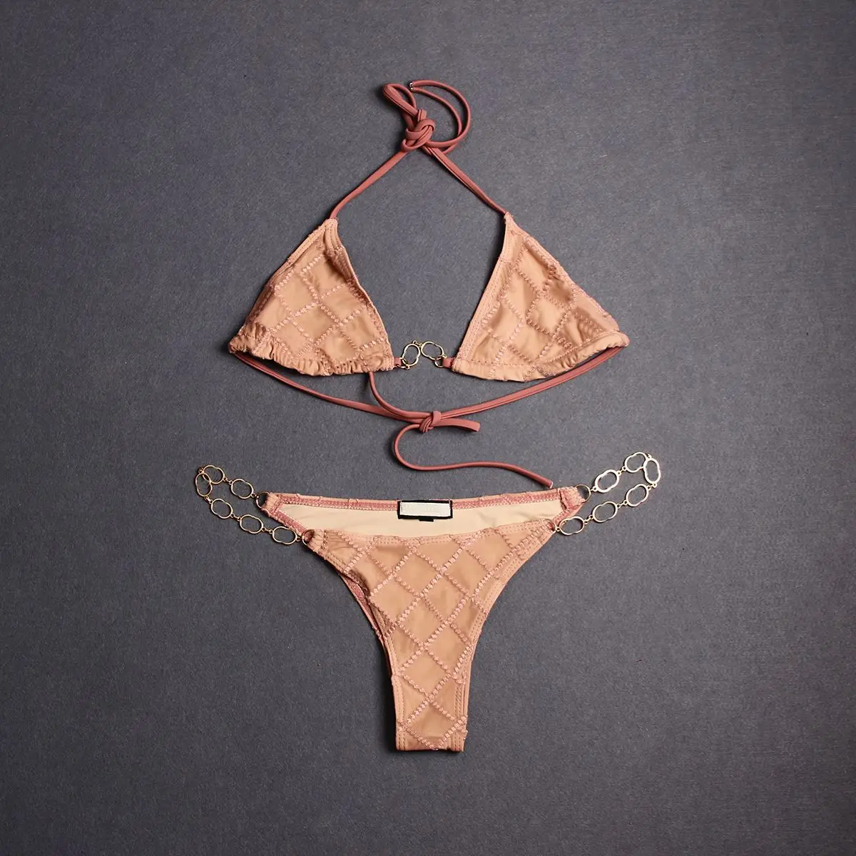 2025 Summer New Women's Fashion Embroidered Mesh Sexy Strap Split Bikini