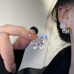 Boucles d'oreilles IkStud rondes transparentes plaquées argent pour femmes et filles, boucle d'oreille de mode coréenne, bijoux en gros, nouvelle tendance, document