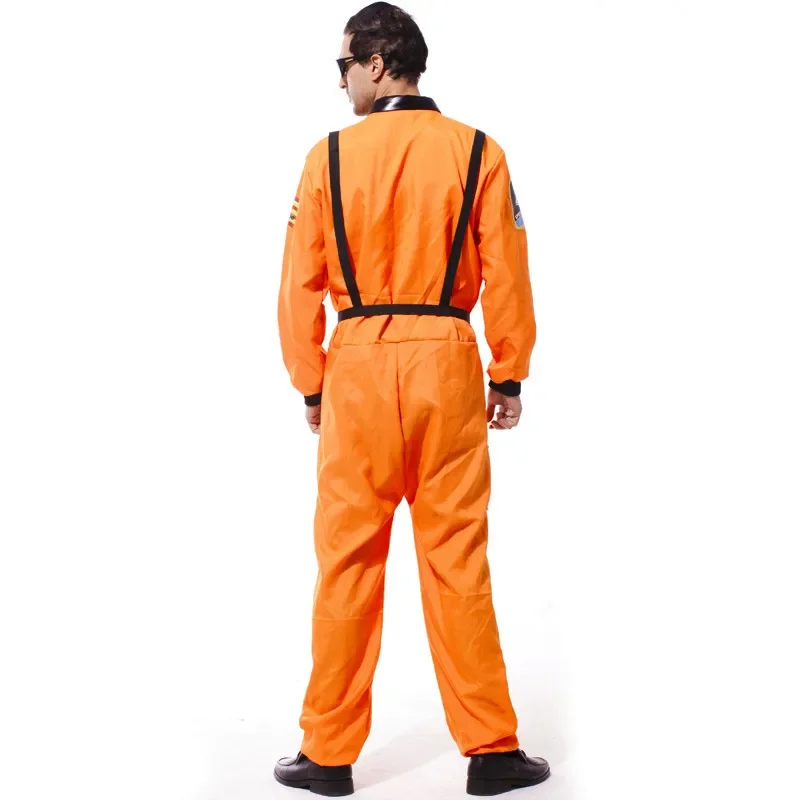 Astronaut Fancy Dress For Adult Men Space Flight Pilot Jumpsuit Outfit Fantasia Party Costume