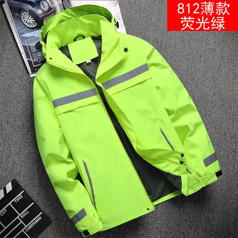Asian size Big Size Men's Waterproof Windbreaker Lightweight Work Jacket with Reflective Strips for Construction Building Outdor