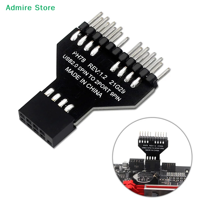 [G]Fan Splitter USB 2.0 1 To 2 Port 9 Pin Cable Adapter Lamp Fan Motherboard Front Panel Plug Connector