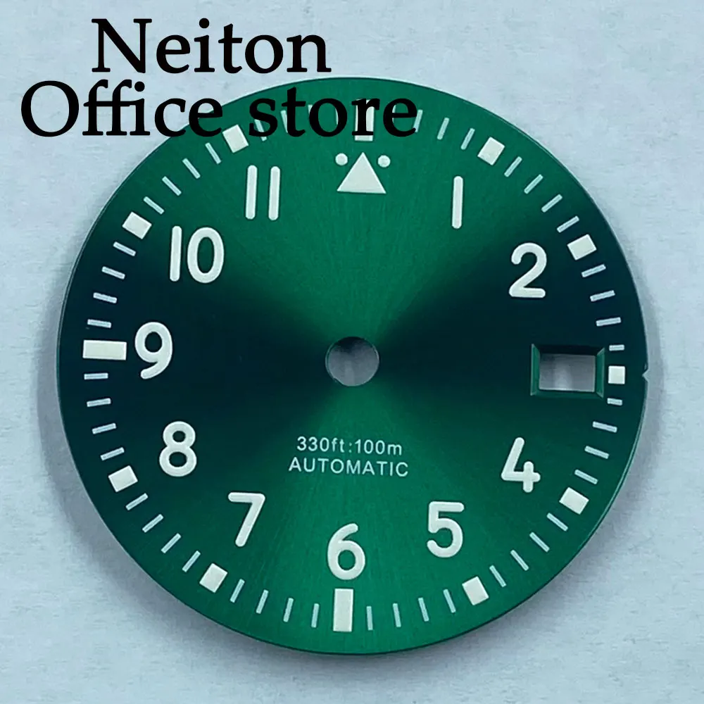 NEITON 29mm black blue green white sterile watch dial luminous fit NH35 movement fit 3 o\'clock crown 3.8 o\'clock crown