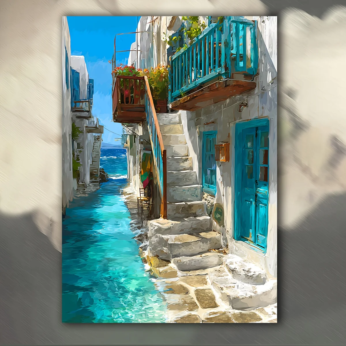 2D Flat, 2D Flat, 1pc Coastal Wall Art Featuring Mykonos, Greece - a Travel-Themed Canvas Print Showcasing The Aegean Sea wit
