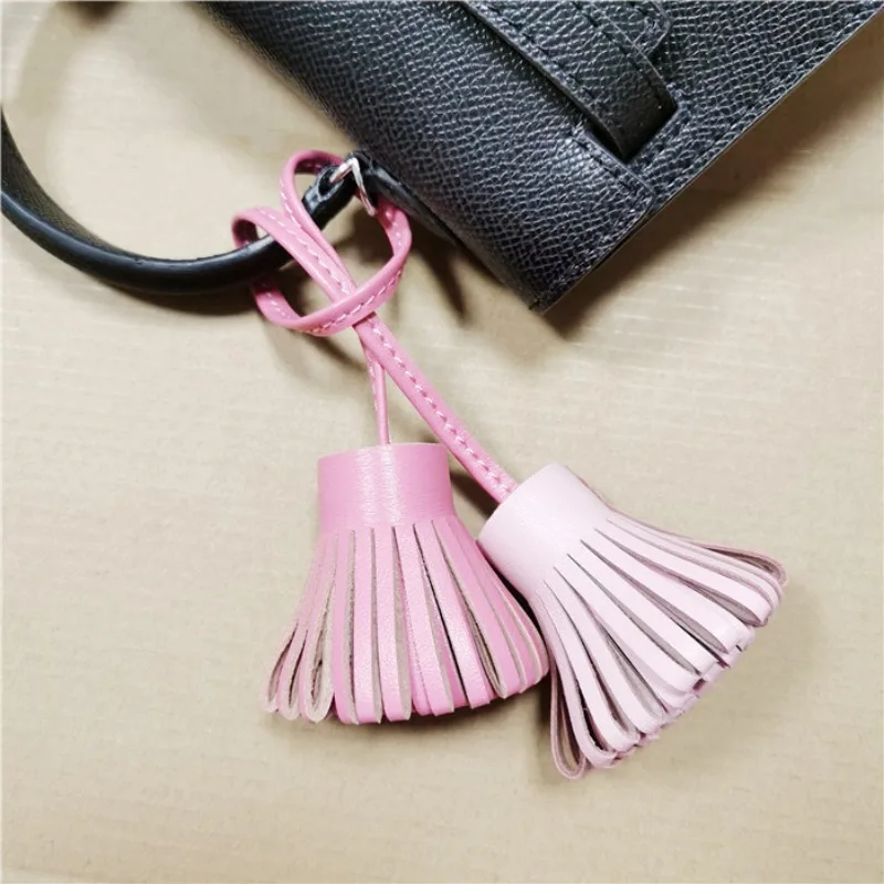 Shining U Lambskin Genuine Leather Pink Brown Keychain for Women Bag Charm Fashion Accessory Gift