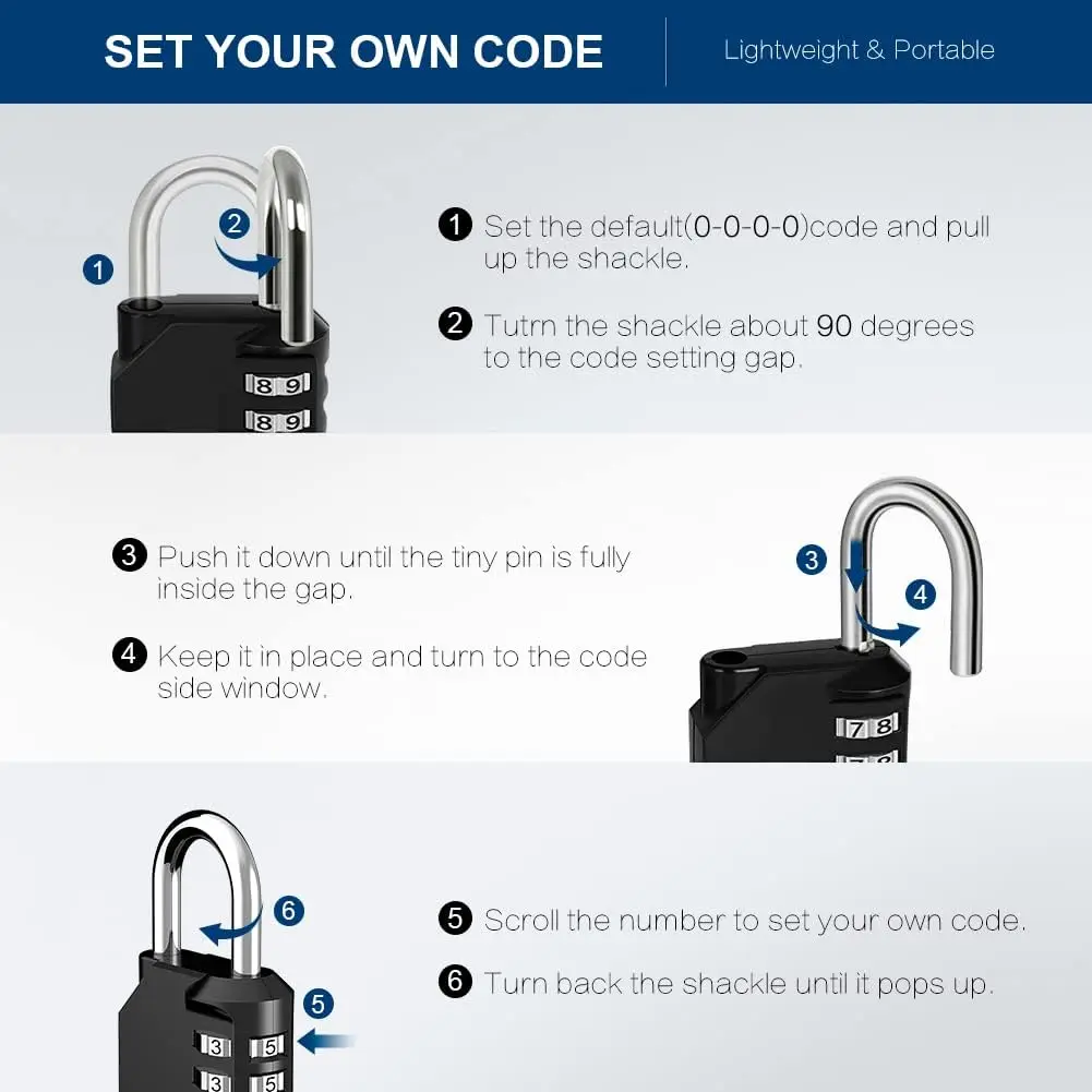 قفل مجمع مكون من 4 أرقام قطعة واحدة قابلة لإعادة الضبط شديدة التحمل مقاومة للماء قفل برمز لتخزين خزانة البوابة الخارجية واستخدام السفر #6