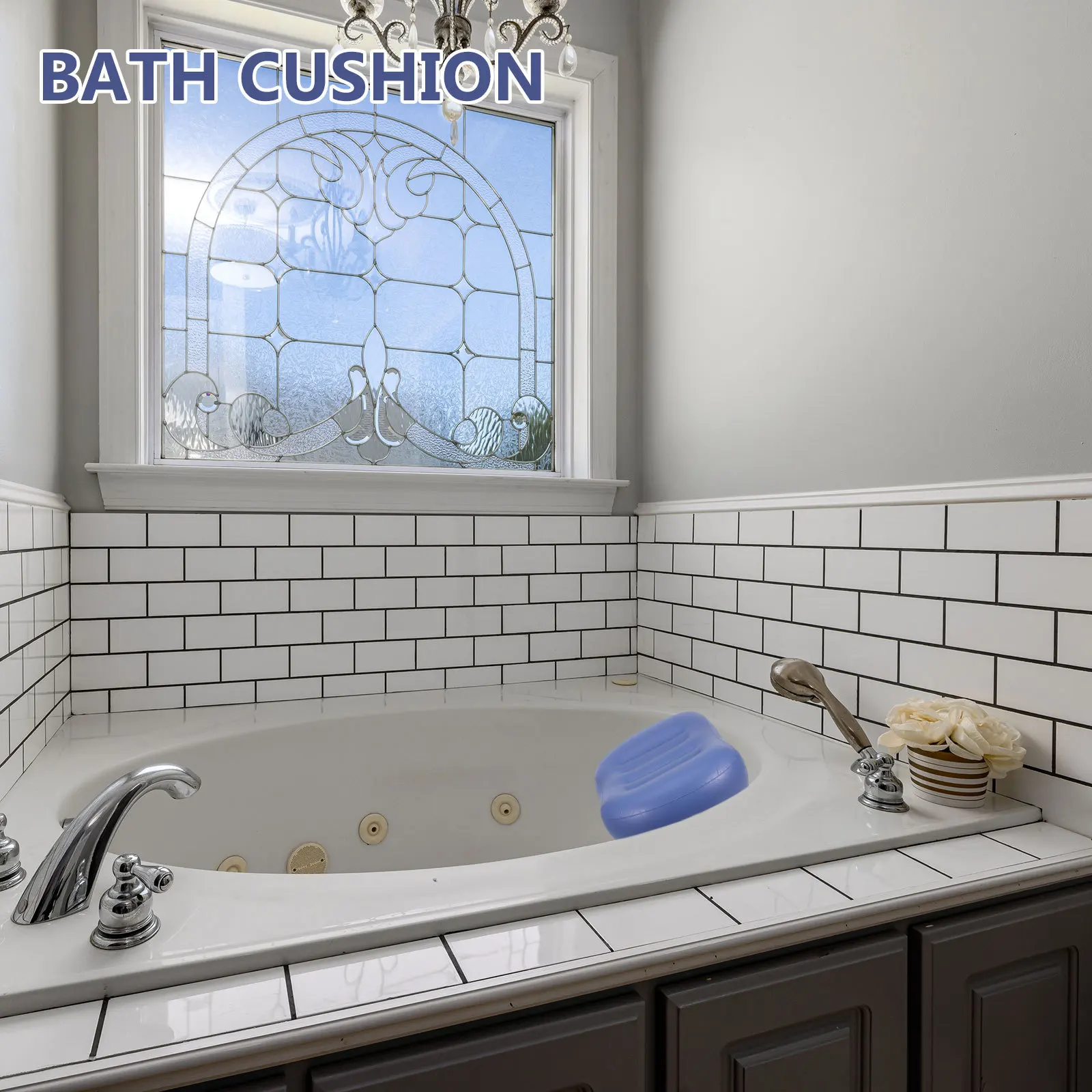 

Ipetboom Inflatable Bathtub Pillow with Cups Portable Spa Bath Headrest for Neck Back Support Foldable Hot Tub Seat Pad 17X15X5