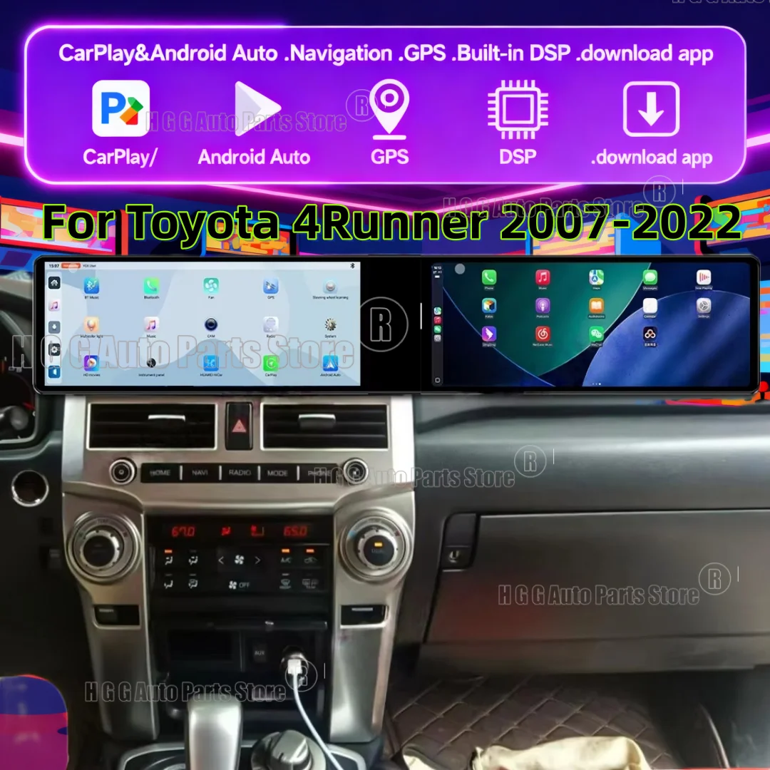 Dual 12.3inch CarPlay Auto Car Radio For Toyota 4Runner 2007-2022 Android 14 Touch Screen Multimedia Stereo Player GPS Head Unit