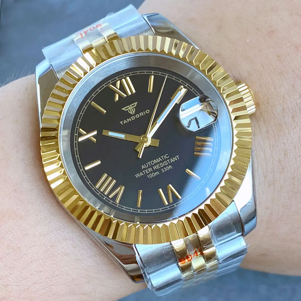 36mm 39mm Tandorio 20atm Tauchen Silber Zifferblatt Gold römische Nummer nh35 Automatik uhren für Männer Saphirglas Datejust Armband