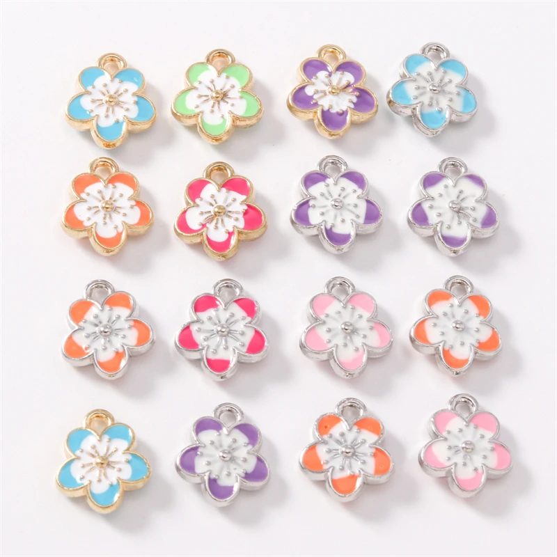 

Duarte 20Pcs/Lot Cute Colorful Enamel Sakura Flower Charms Pendants for Jewelry Making Earrings Necklaces DIY Crafts Accessories