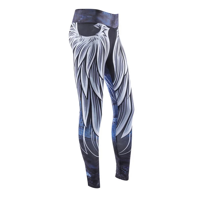 Gym Seamless Fitness Leggings Tummy Control Angel Wings Print Women Sports Pants Running Sportswear Stretchy
