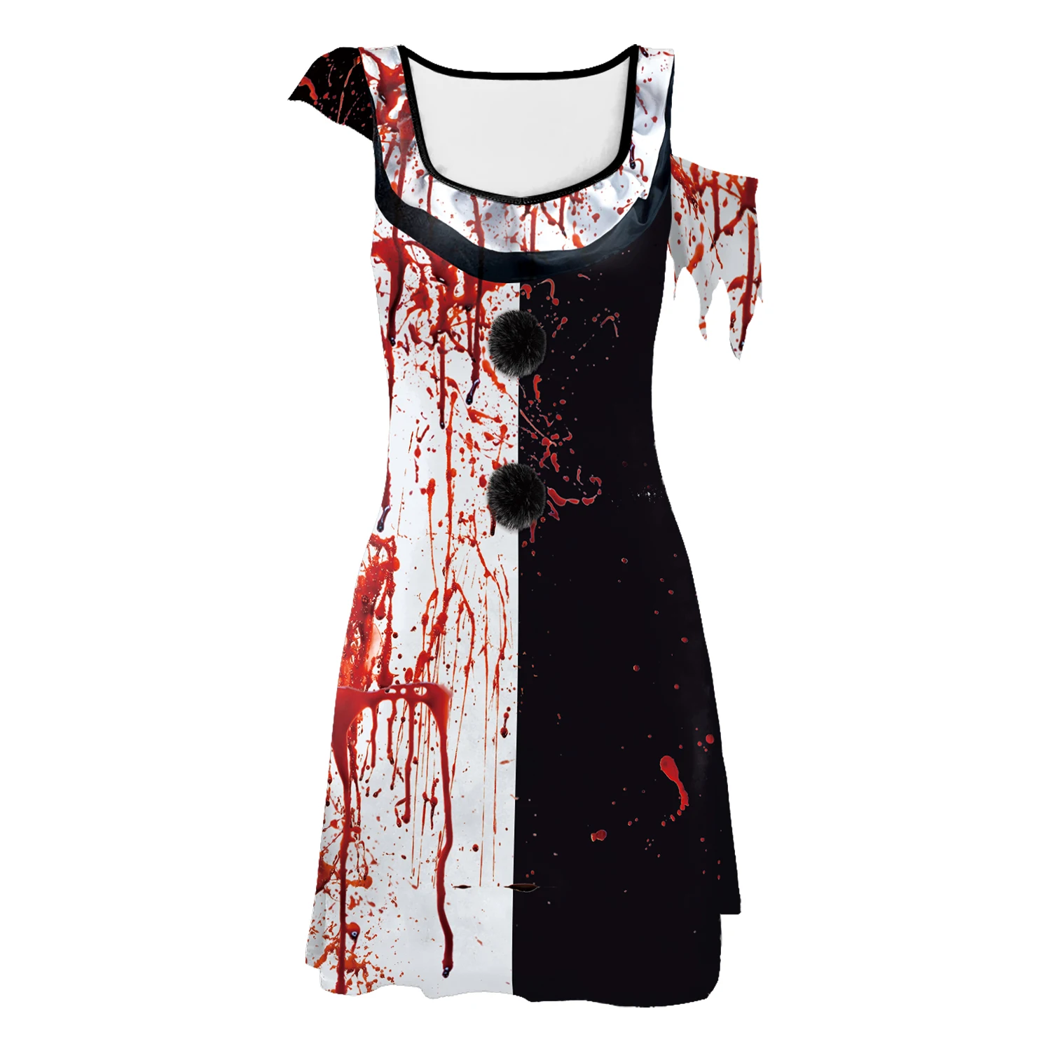 Zawaland-Halloween Clown Cosplay Traje para Mulheres, Vestido engraçado para Mulheres, Terror Assustador Impresso, Vestidos Femininos Assimétricos