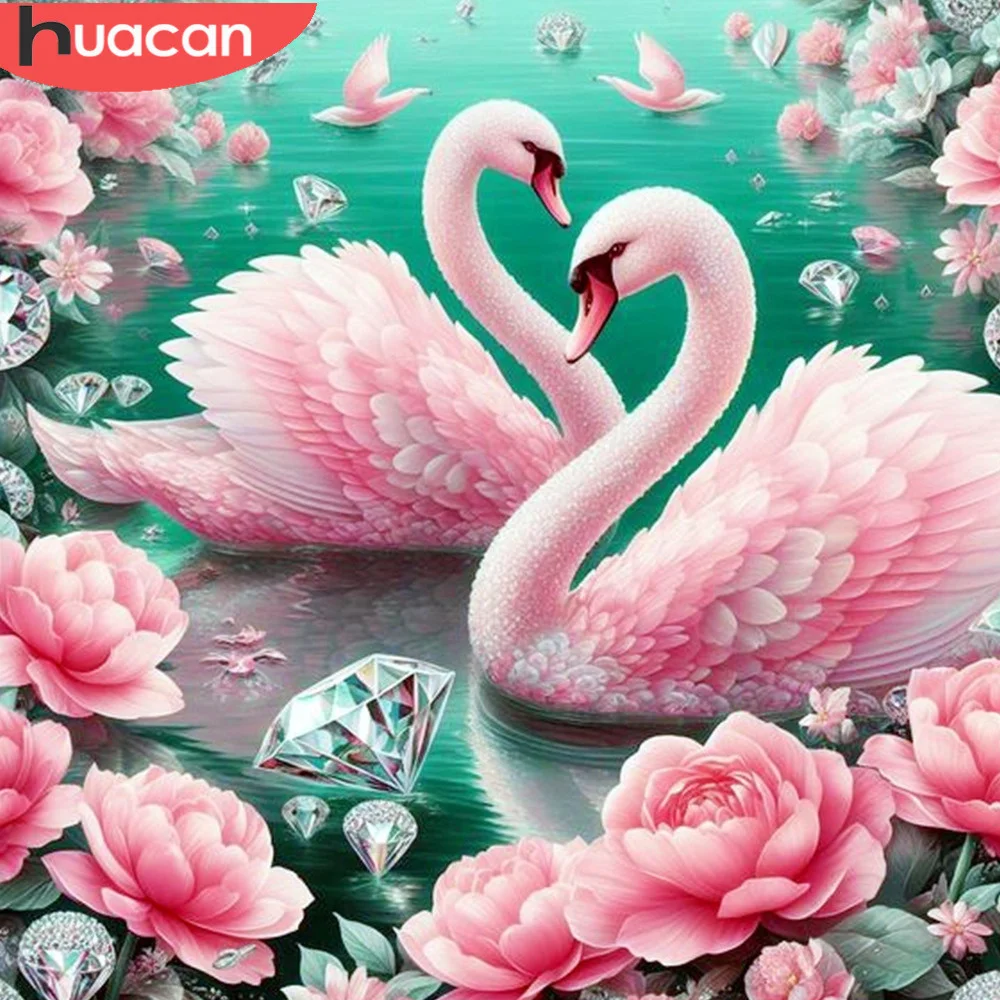 Huacan Diamant Mosaik Schwan komplette Kit Tiermalerei volle quadratische runde Blume 5d DIY kreative Hobbys handgemachtes Hobby