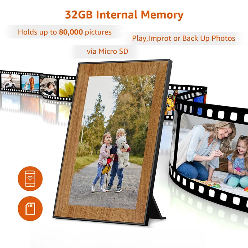 Frameo Smart Digital Photo Frame WiFi 10.1Inch Wooden Frame HD IPS Touch Screen Digital Picture Frame 32GB For Halloween Gift