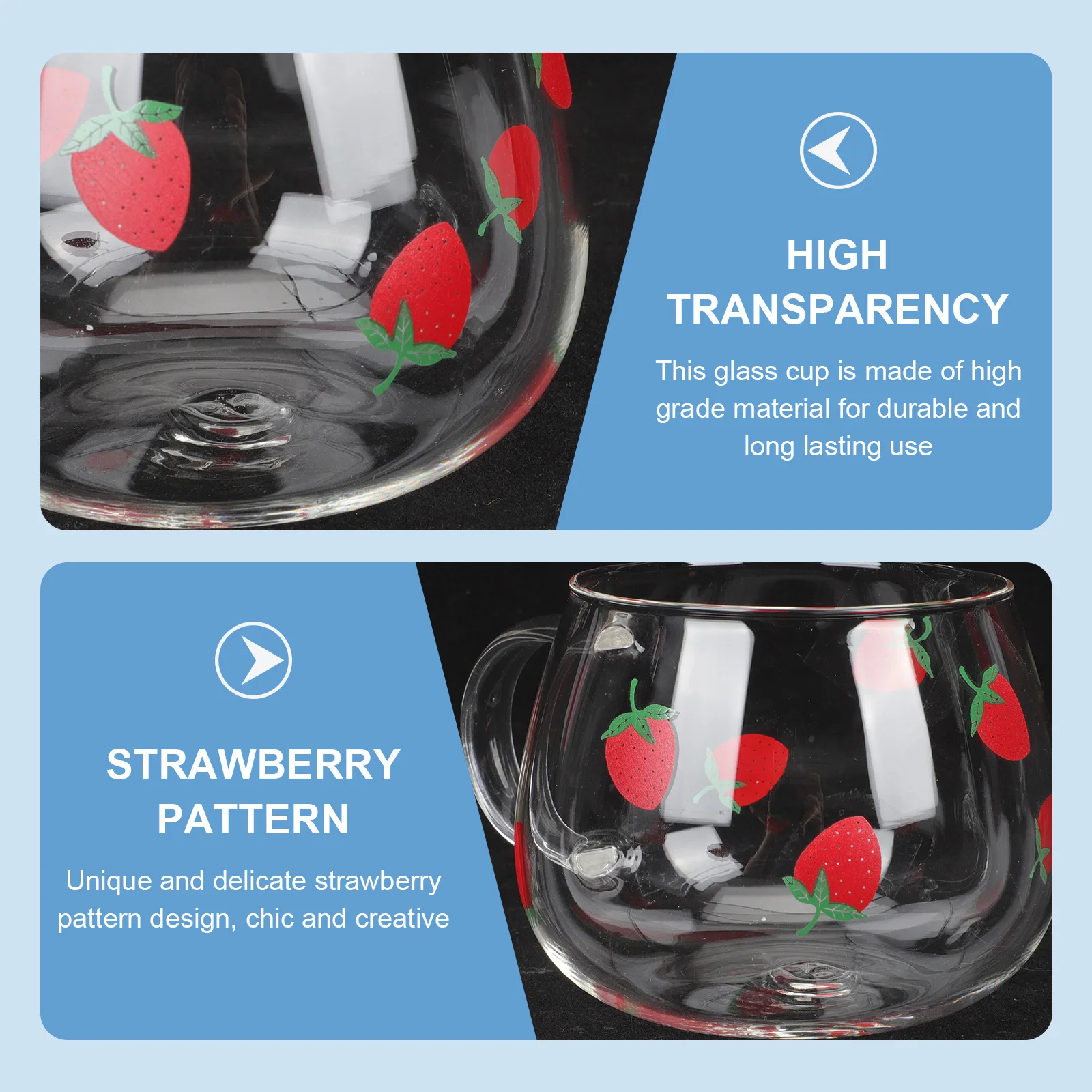 

2Pcs Stylish Glass Strawberry Cup High Grade Material Drinking Cup for Water Milk Tea Lemonade Juice Kitchen Tableware