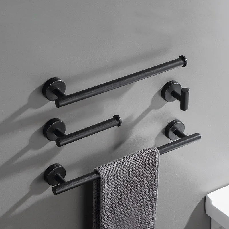 

304 Stainless Steel Towel Rack Bathroom Paper Rack Black Single Hook 4pcs Set Bathroom Hardware Set Towel Rack