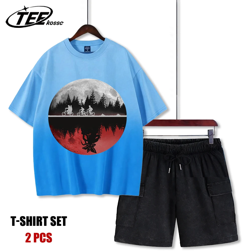 

Riding A Bicycle Outside At Night Design T-Shirt Men Sport Sunmmer Shorts Set Fashion Cotton Retro Top Unisex O-Neck Sportswear