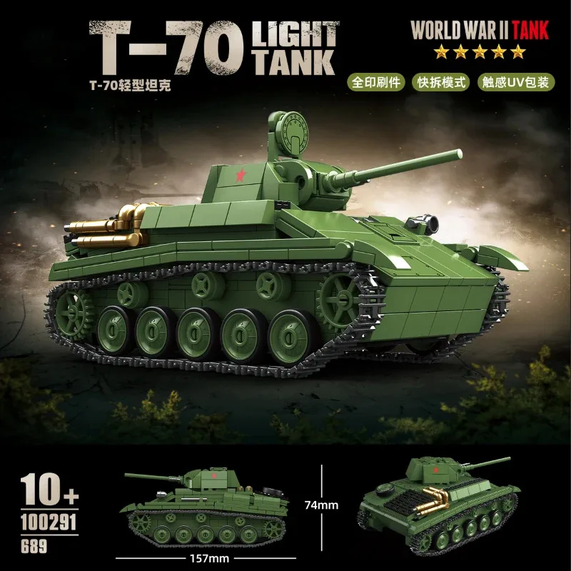 

Military Classic Model Soviet T-70 Light Tank Collect Ornaments Xmas Gifts Building Blocks Bricks New Year Toys