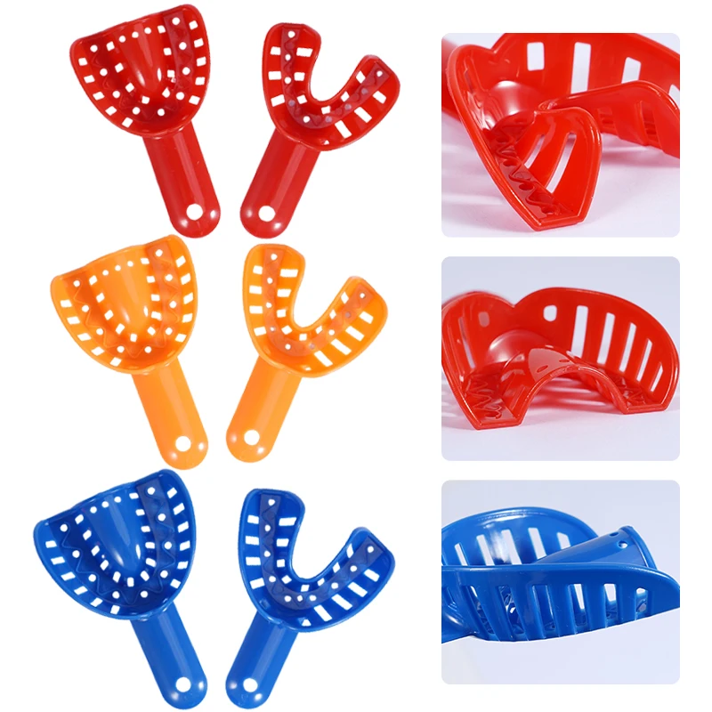 12Pcs/Set Disposable Impression Tray Childrens and Adults Dental Trays Plastic Teeth Holder Dentistry Central Supply Material