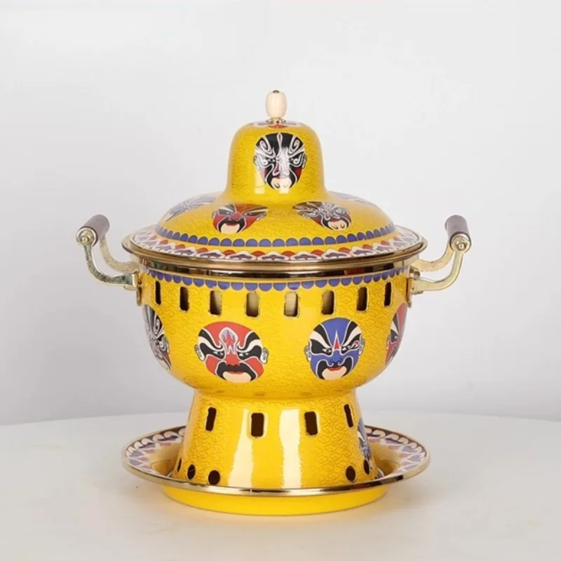 

Роскошная перегородчатая спиртовая плита ручной работы, винтажная эмалированная мини-медная кастрюля для 1 человека, медные кастрюли для тушения с утолщенным основанием