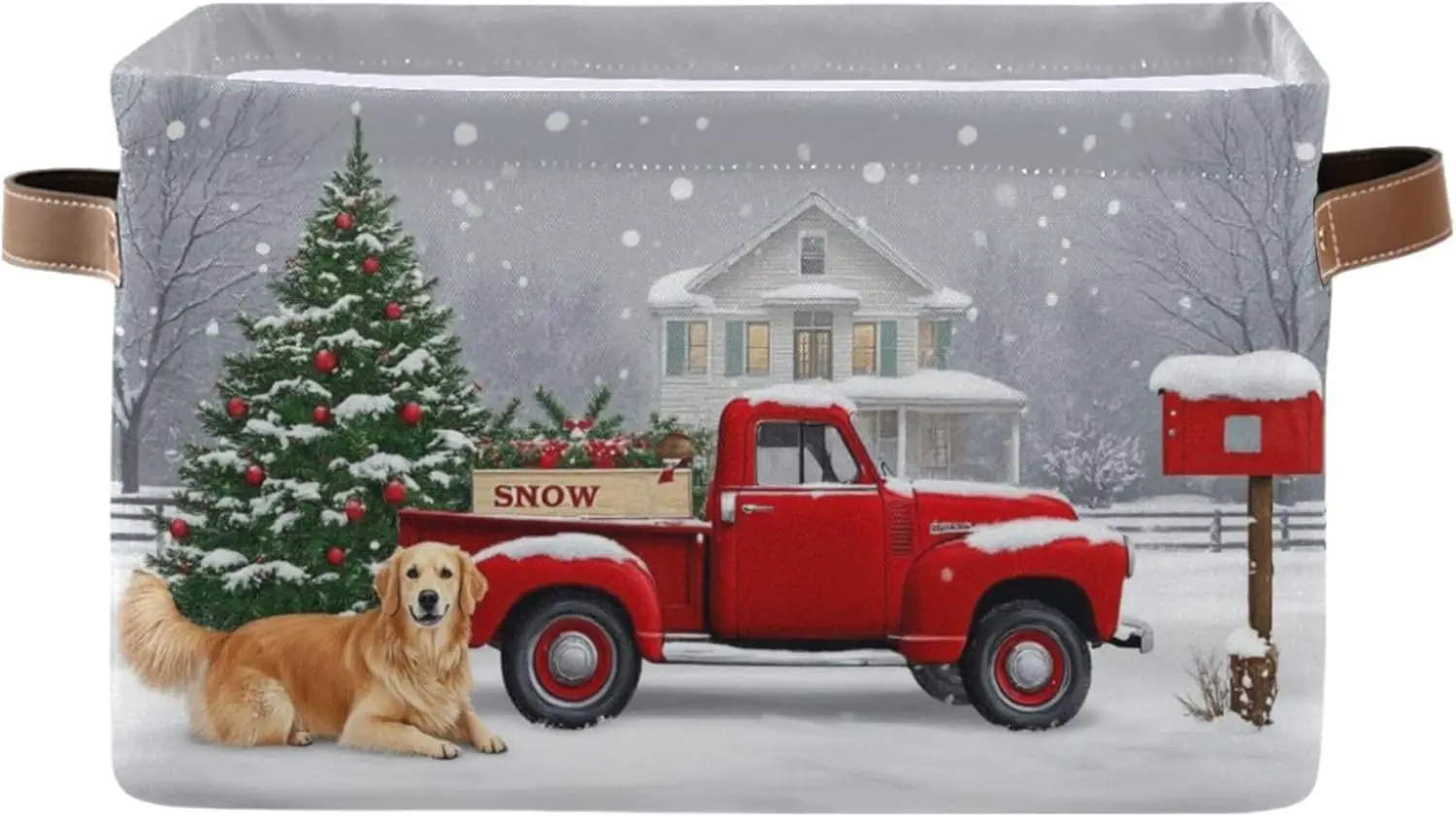 

Корзина для хранения из ткани в форме красного грузовика с рождественской елкой, складной органайзер для игрушек, книг и одежды