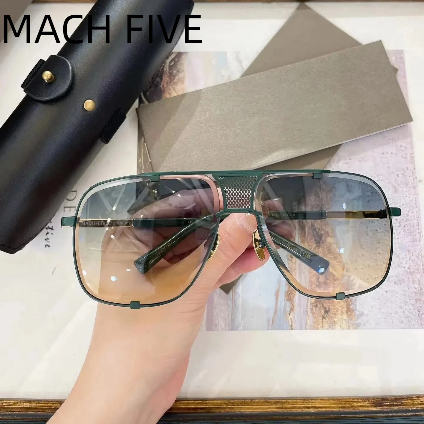 

New DT DRX-2087 MACH FIVE Popular Green Alloy Frame Womens Sunglasses Luxury Design LIMITED EDITION Men's Sun Glasses With Box