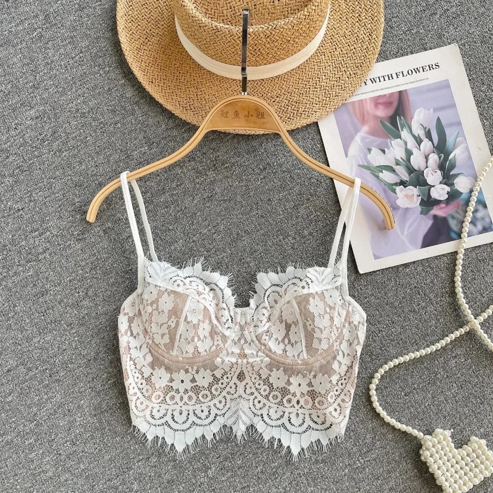 Débardeur Sexy en dentelle, dos nu, Corset Vintage, Bustier, Camis coréen Chic, haut court, basique,