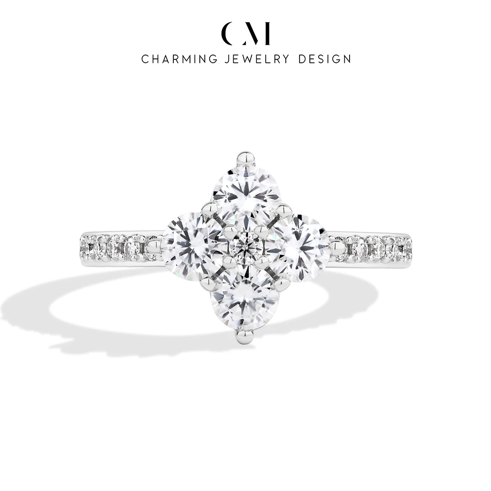 CHARMING Trendy Full Round Moissanite Flower Ring S925 Silver for Women party Jewelry Gifts Anniversary Wedding with certificate