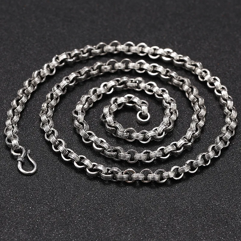 S925 sterling silver domineering pattern necklace retro thai silver 6mm fashionstylish thick necklace