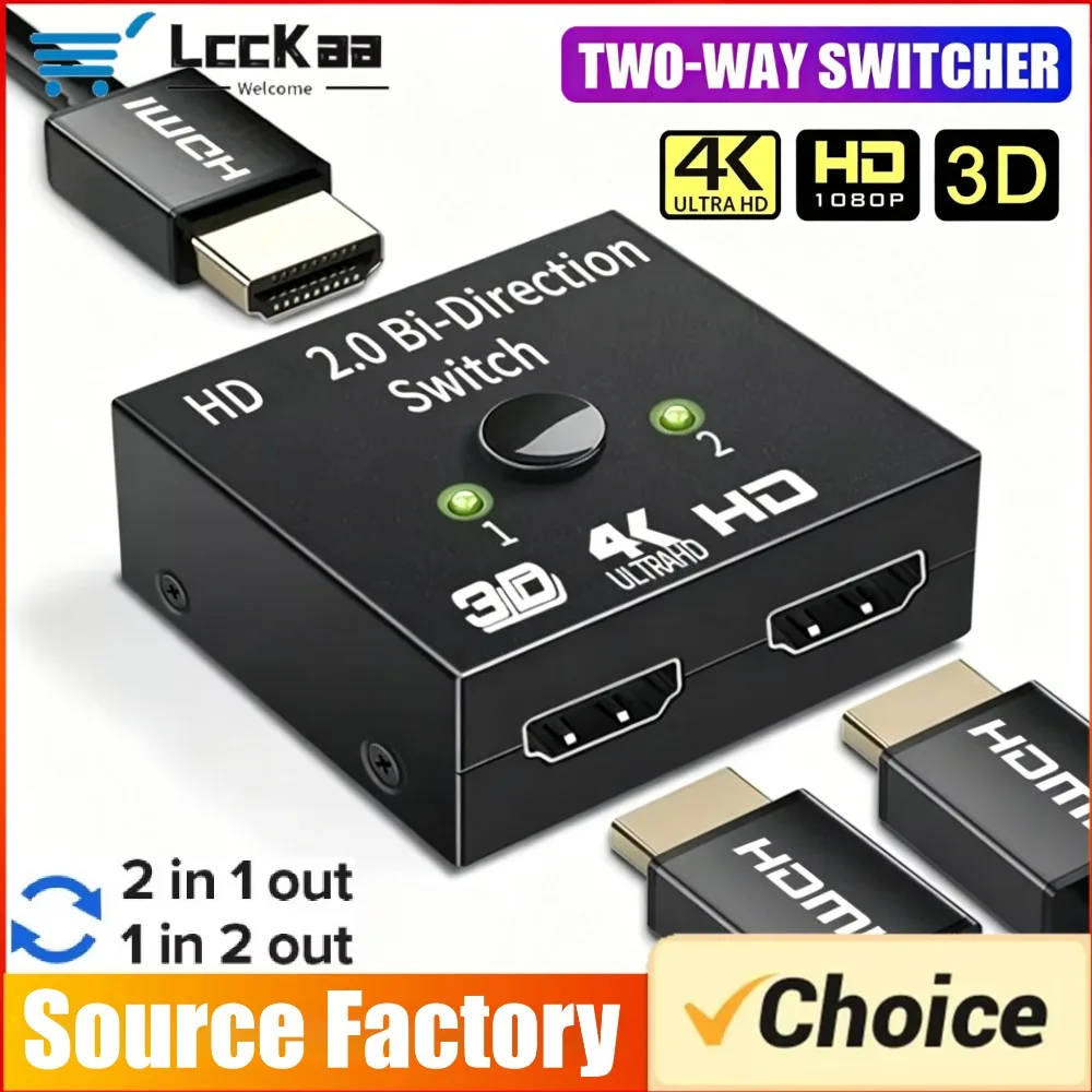 Conmutador HDMI 4K Bidireccional 2.0, Divisor 1x2/2x1, Adaptador 2 en 1, Convertidor para PS4 Pro/4/3, TV Box, Conmutador 4K