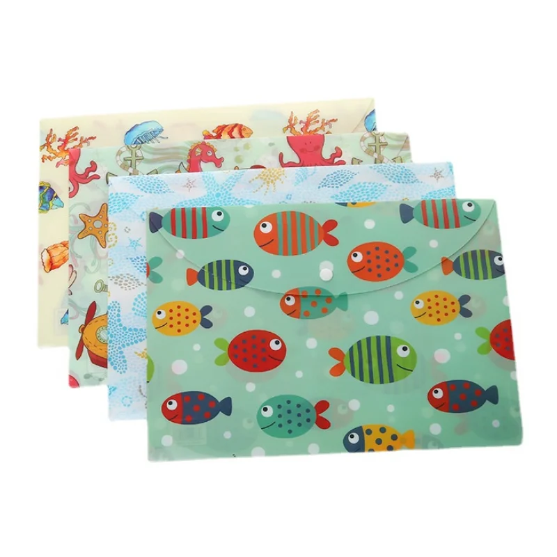 A4 Cartoon Marine Fish File Folders Holder 32*23cm Snap Button Folder Pens Paper Storage Bag Folders Document Organizer