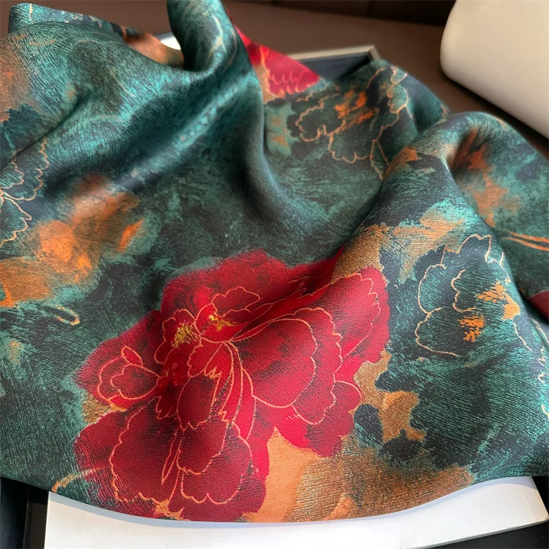 Vintage Floral Print Satin Square Scarf for Women Soft Satin Lightweight Bandana Versatile Neck Accessory Head Wrap Hair Scarf image 4