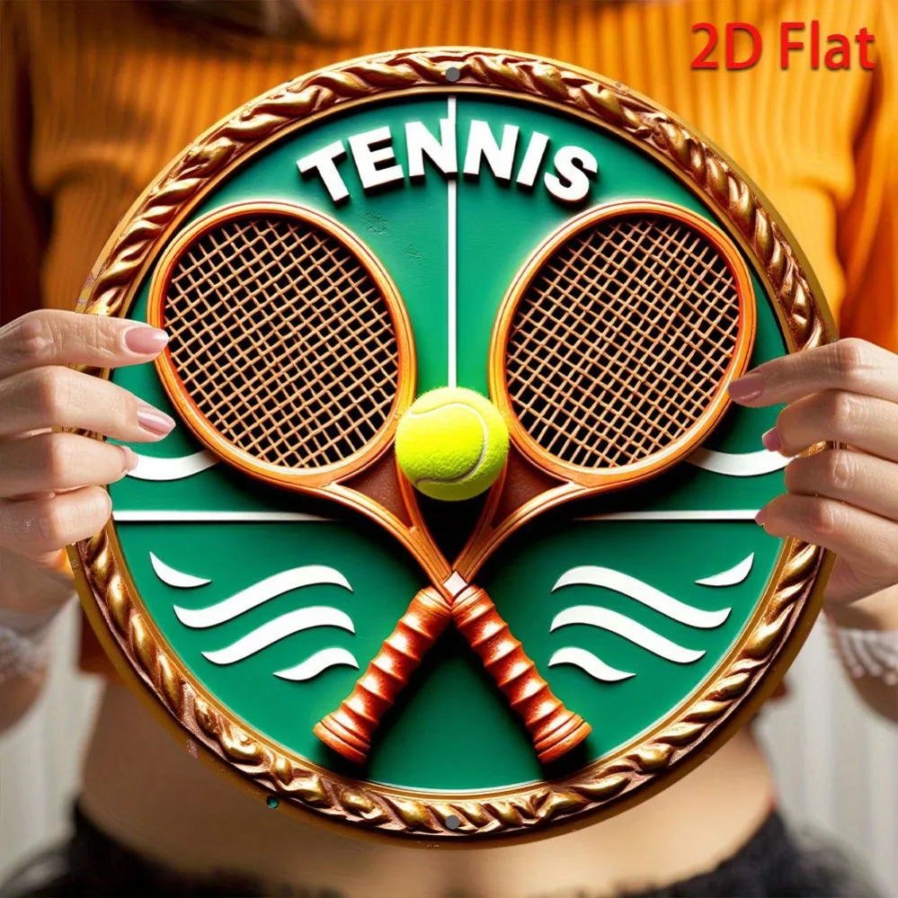 1 Piece of Retro Tennis Match Aluminum Wall Art Logo with Cross Decoration Suitable for Home, Bar, Garage