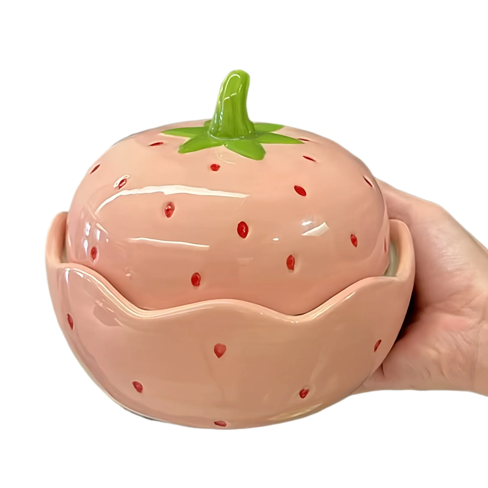 Strawberry Instant Noodle Bowl Creative Underglaze Cartoon Large-capacity Cover Bowl Household Ceramic Binaural Soup Bowl