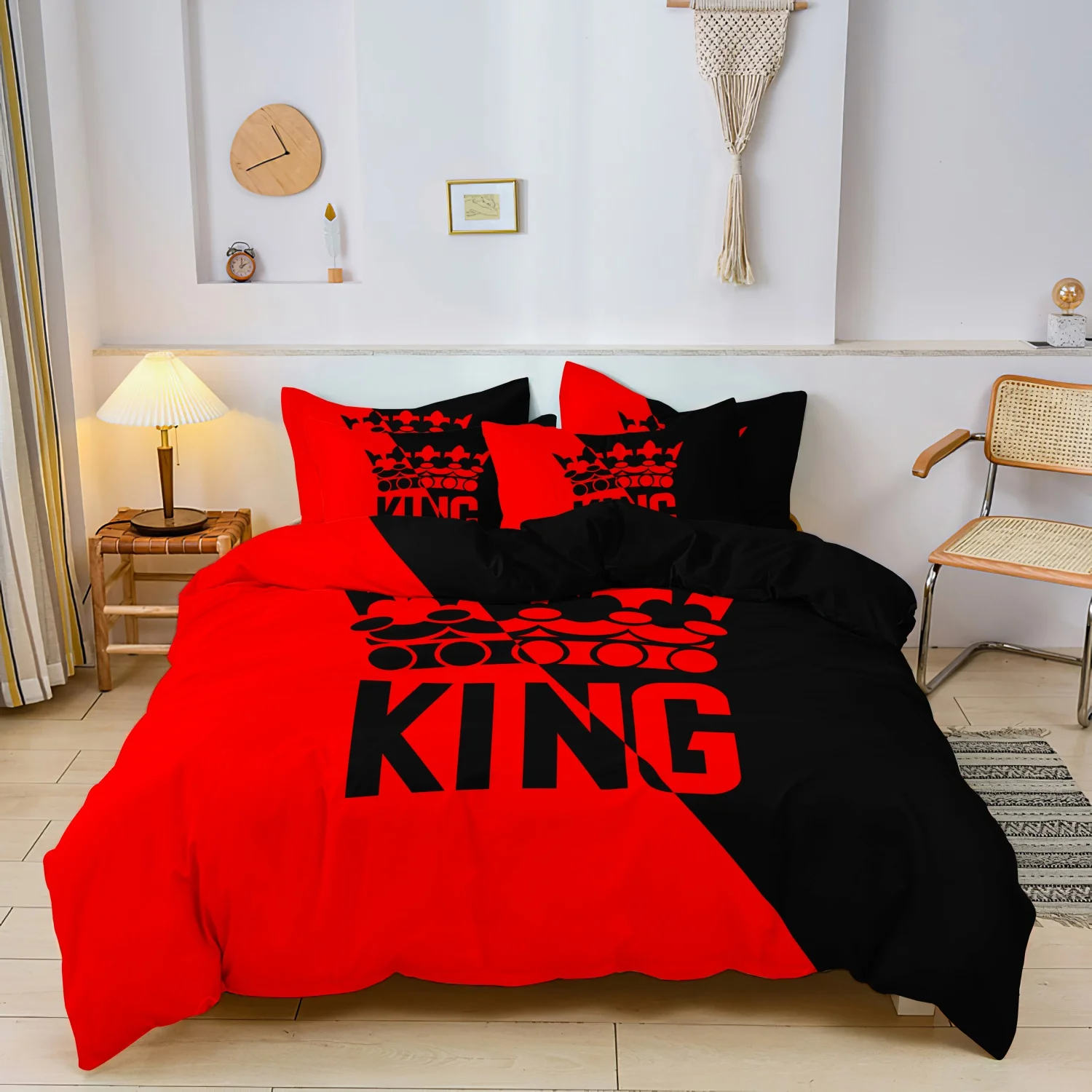 Grey and Black King Size Bed Pattern Down Duvet Cover Set, Soft and Comfortable Bedroom and Dormitory Decoration Bedding Set - view 3