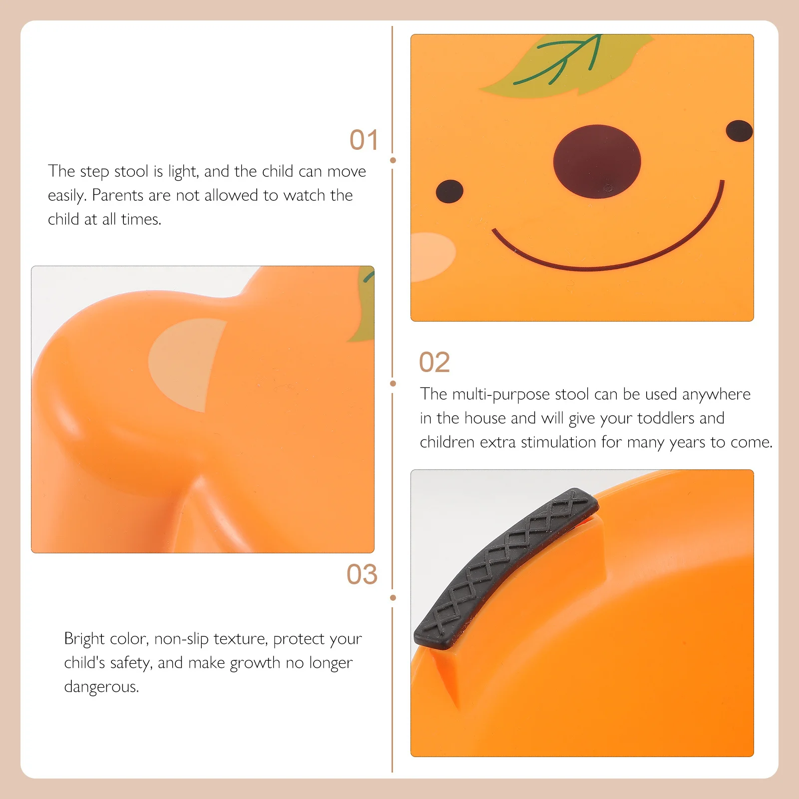 Kids Plastic Foot Stool with Cartoon Appearance Light Weight Non-Slip Surface Multi-Purpose Step Stool for Bathroom Kitchen Use