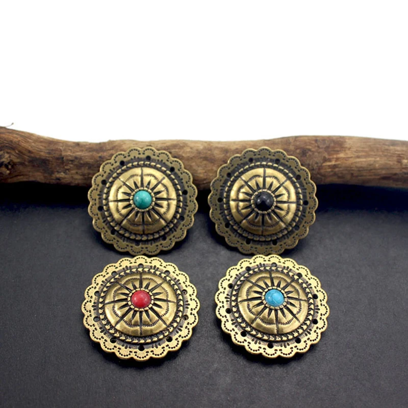 5pcs 30mm Sunflower Pattern Metal Buttons Purse Buckle Conchos For Leather Craft Wallet Bag Belt Collar Accessories