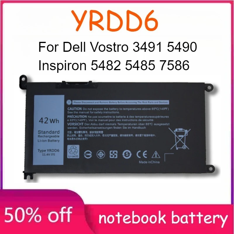 

YRDD6 3684mAh Battery for Dell Vostro 3491 5490 Inspiron 5482 5485 7586 3583 5491 5590 5591 5481 Latitude 3379 3300 3401