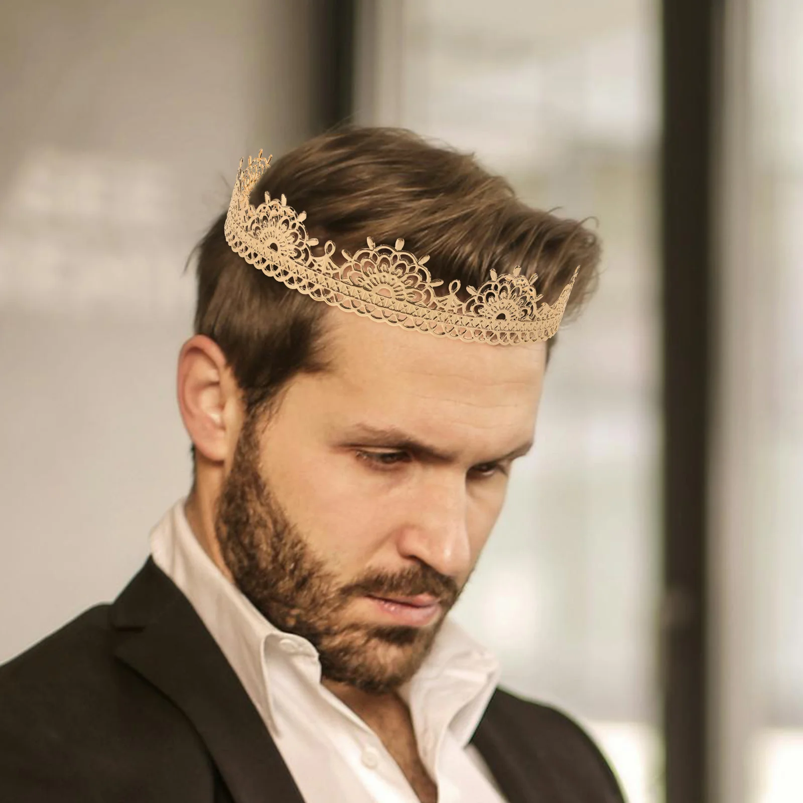 

Headwear Vintage Crystal King Men Headband Golden for Cosplay Man