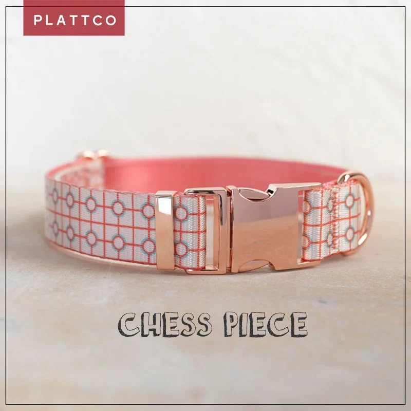 PLATTCO unique design dog collar print Chess Piece pattern with high-quality rose gold buckle 5 size PDC371RG