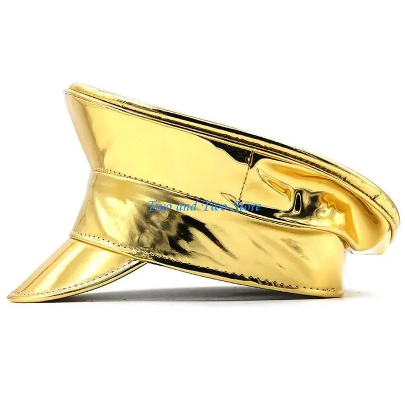 HX6F PU Leather Marine Hat Cosplay Party Caps Stage Dance Hat for Women Nightclub