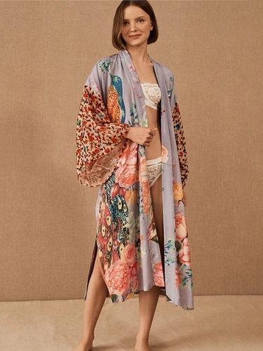 Imagen 2 del producto Kimono de playa para mujer, estampado Peocock traje de baño, vestidos envolventes con cinturón, trajes de baño para la playa, ropa de playa