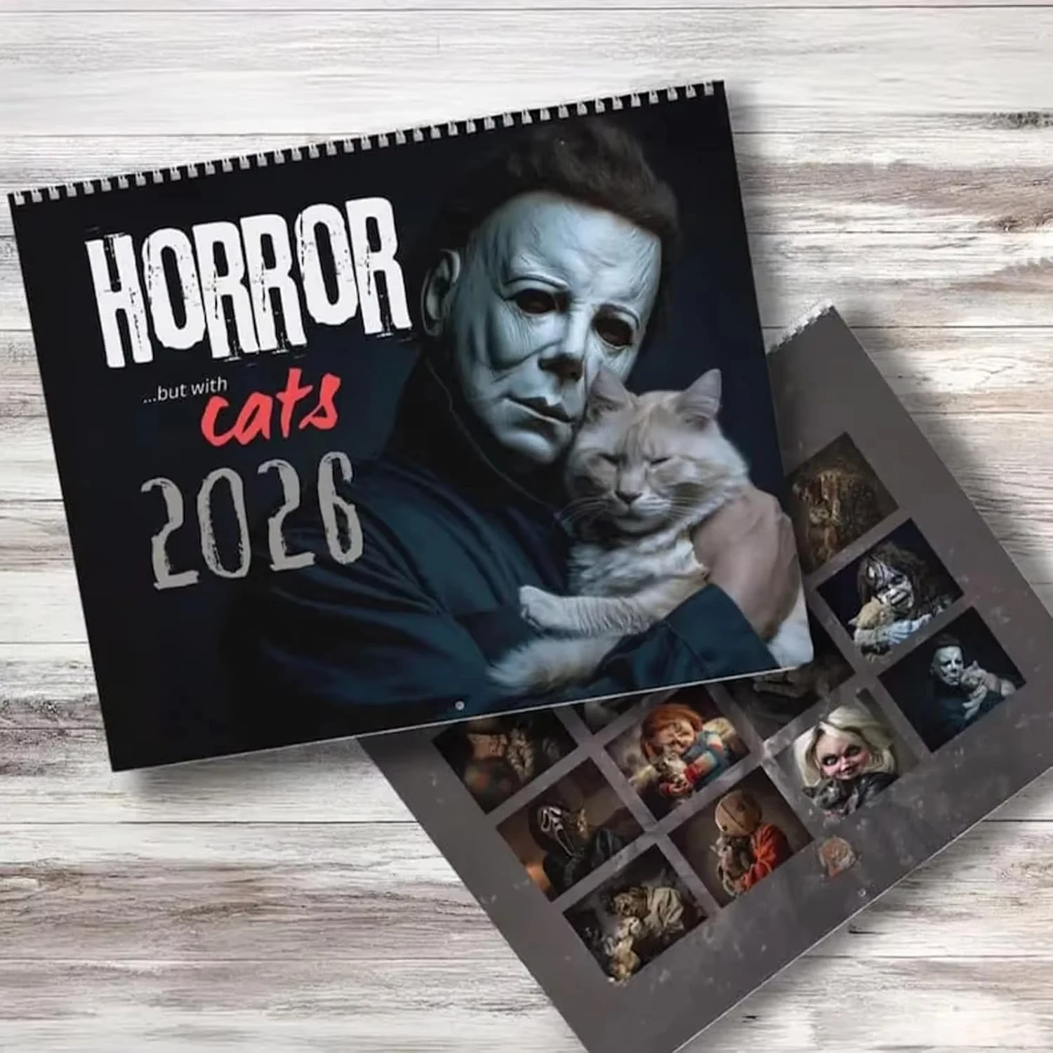 2026 Halloween Horror Movie & Cats Wall Calendar – 12-Month Spiral Bound Calendar for Horror Fans Home & Office Halloween Décor