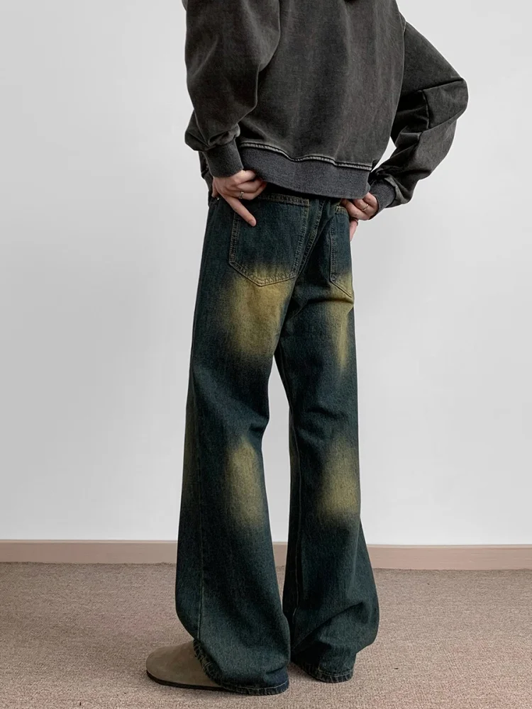 

Мужские джинсы с эффектом потертости, прямые широкие брюки в американском уличном стиле, длинные брюки для весны и осени, модный бренд