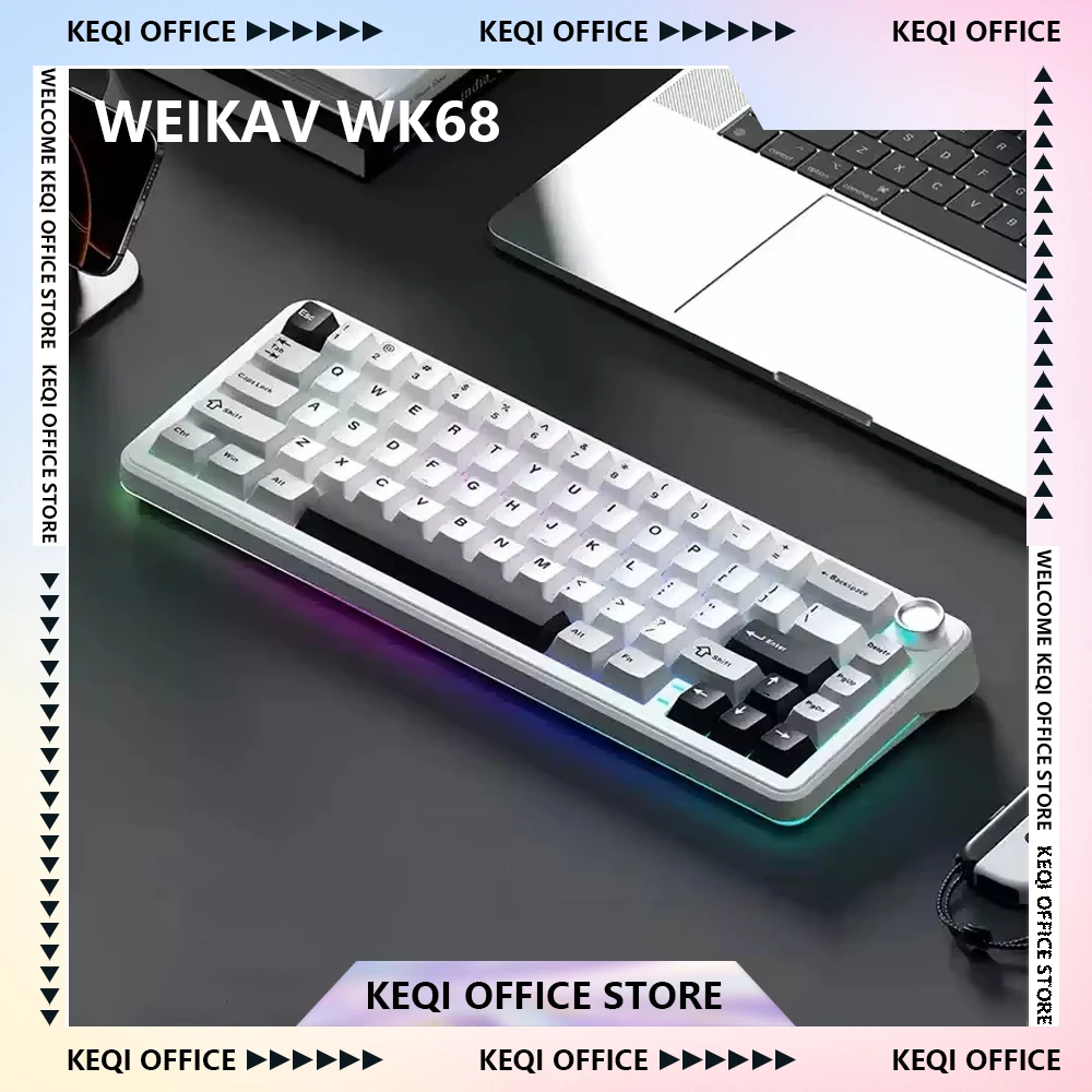

Weikav WK68 Gaming Mechanical Keyboard Tri Mode Hot Swap RGB 4000mAh Wireless Keyboard Knob Custom PC Gamer Accessories Gifts