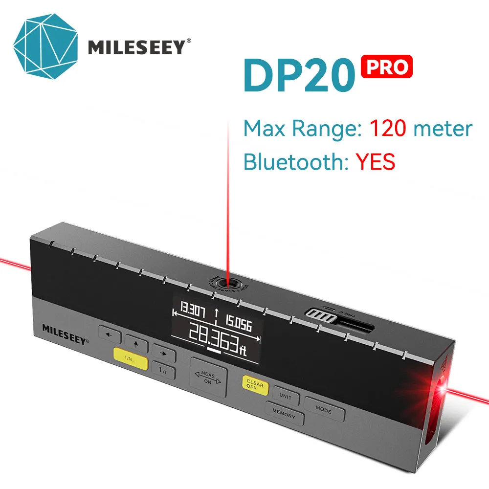 Medidor de Distância Bilateral do Laser de Mileseey Dp20 Fita Digital Multifunction de 120m com Ângulo e Marca Recarregável e Bluetooth
