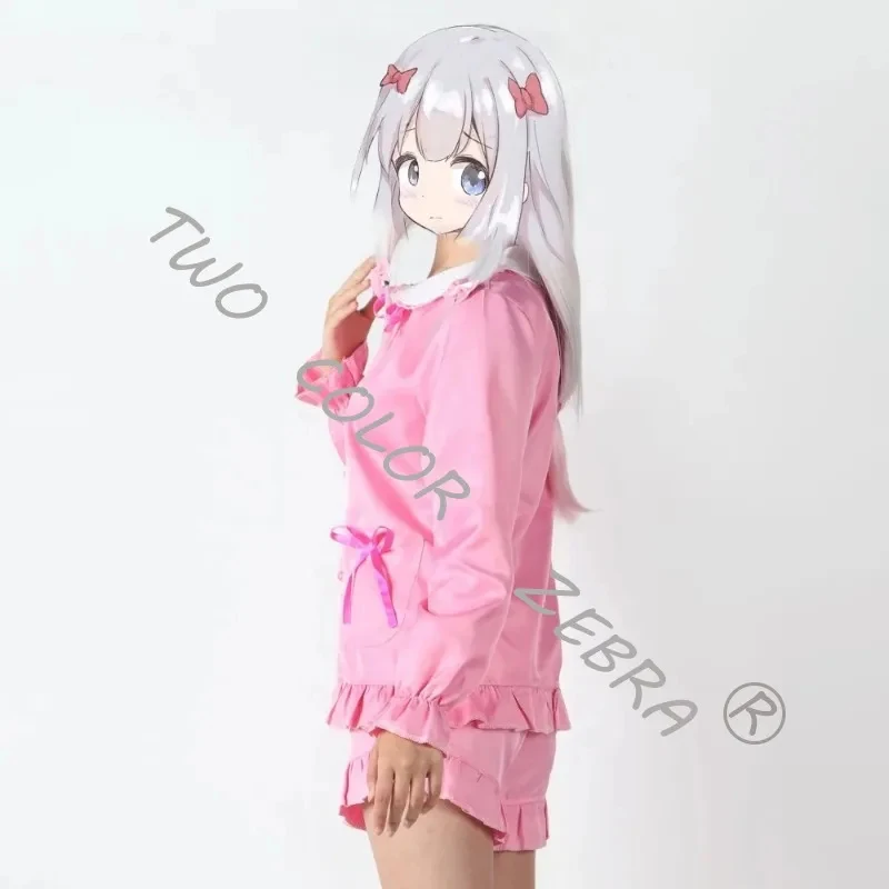 A;3\v,7'd/New Anime Eromanga Cosplay Suits Izumi Sagiri Pink Pajamas Long Silver Wig Ero-Sensei Kawaii Girls Loc;3;h\7.l/ view 2