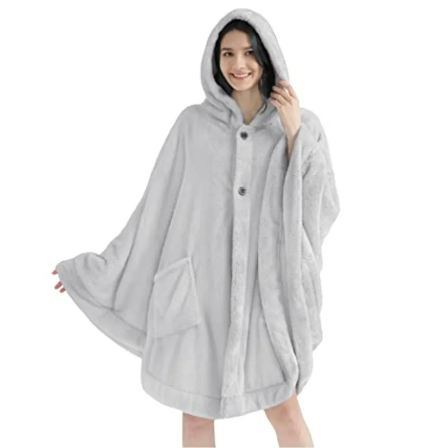 PAVILIA Angel Wrap Hooded Blanket Poncho, Wearable Blanket Throw Wrap Poncho for Women Adult, Cozy Fluffy Sherpa Shawl Cape